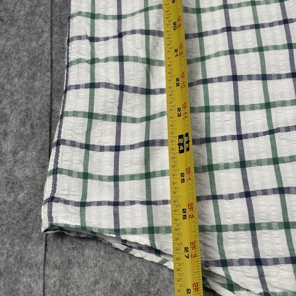 LL Bean Shirt Mens XL White Green Blue Striped Short Sleeve Seersucker USA Vtg - Picture 8 of 9